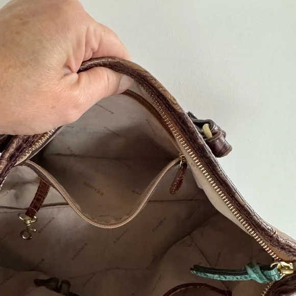 Brahmin Brown Melbourne Croc-Embossed Leather Tote with Teal Accent - Picture 15 of 16